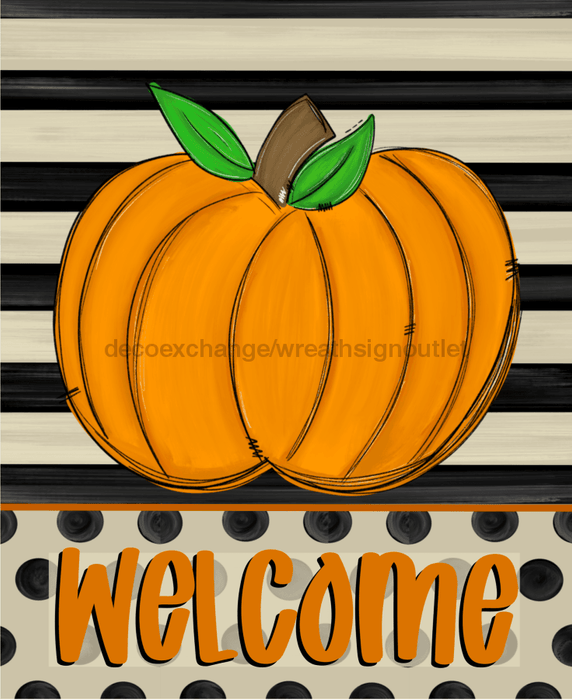 Wreath Sign, Fall - Welcome Pumpkin 8x10"Metal Sign DECOE-169, DecoExchange, Sign For Wreaths - DecoExchange