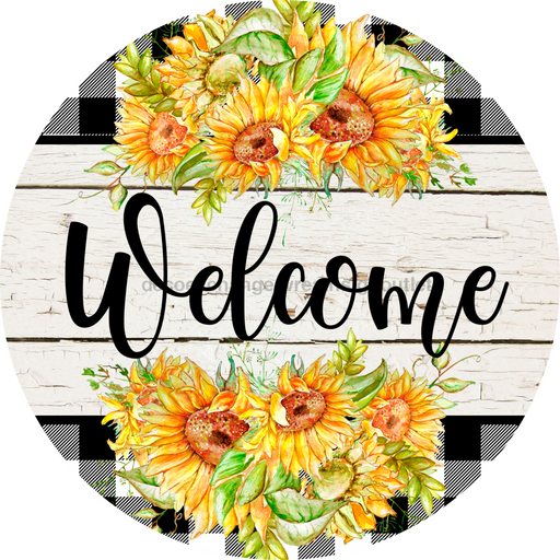 Wreath Sign, Fall Sign, Welcome Sunflower Sign, 18" Wood Round  Sign DECOE-334, Sign For Wreath, DecoExchange