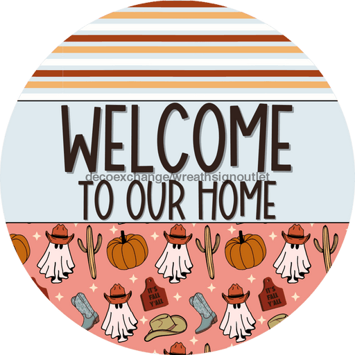 Wreath Sign Fall Wreath Sign Western Welcome Decoe-2373 For Round 10 Metal
