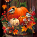 Wreath Sign, Finches and Pumpkins Fall Sign, 10"x10" Metal Sign DECOE-780, Sign For Wreath, DecoExchange - DecoExchange