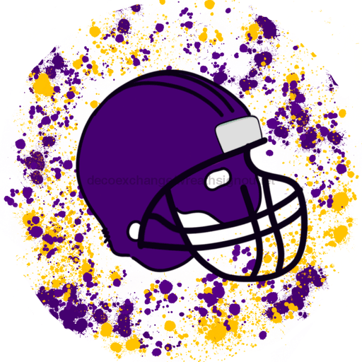 Wreath Sign, Football Sign, Purple and Gold Football, Sports Sign, 10" Round Metal Sign DECOE-732, Sign For Wreath, DecoExchange - DecoExchange