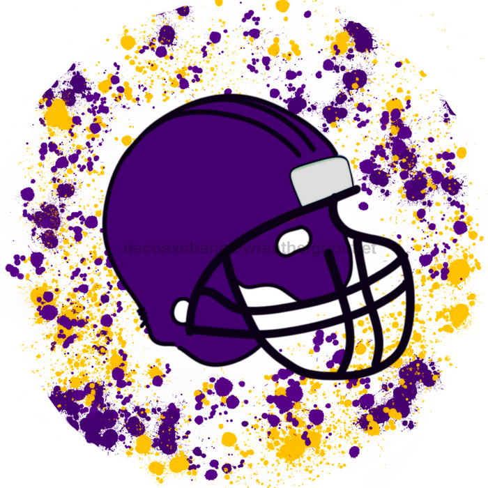 Wreath Sign, Football Sign, Purple and Gold Football, Sports Sign, 12" Round Metal Sign DECOE-732, Sign For Wreath, DecoExchange - DecoExchange