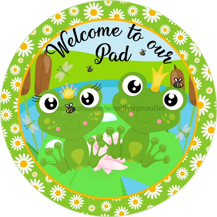 Wreath Sign, Frog Sign, Spring Sign, 10" Round Metal Sign DECOE-268, Sign For Wreath, DecoExchange - DecoExchange
