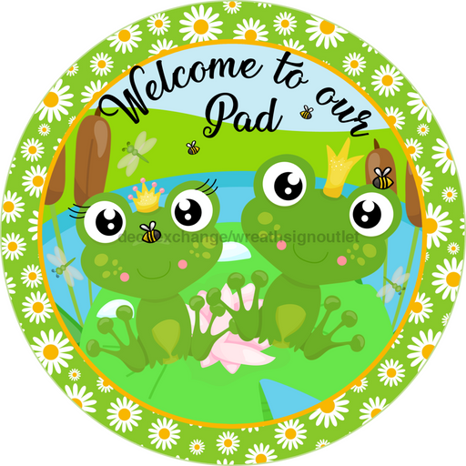 Wreath Sign, Frog Sign, Spring Sign, 18" Wood Round  Sign DECOE-268, Sign For Wreath, DecoExchange