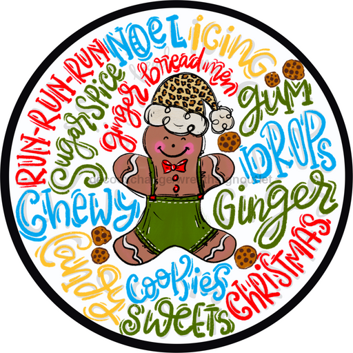 Wreath Sign, Gingerbread Typography 12" Round Metal Sign DECOE-197, Sign For Wreath, DecoExchange - DecoExchange