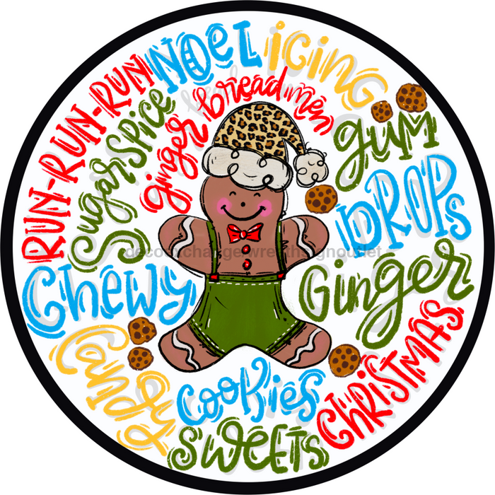 Wreath Sign, Gingerbread Typography 12" Round Metal Sign DECOE-197, Sign For Wreath, DecoExchange - DecoExchange
