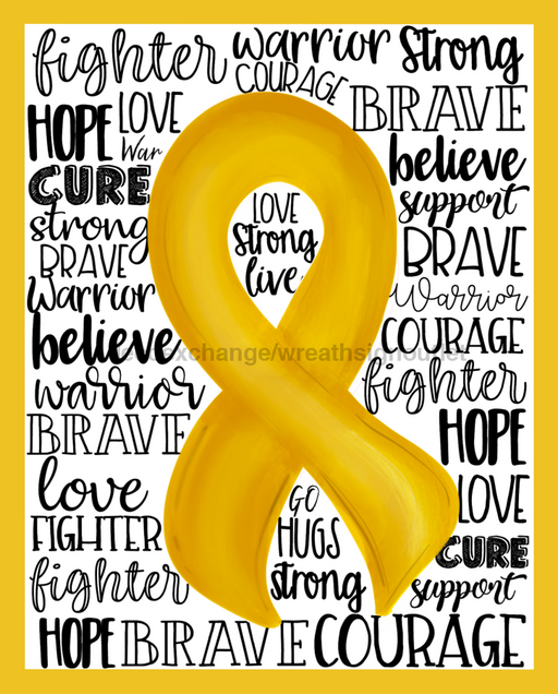 Wreath Sign, Gold Awareness Sign, Childhood Cancer, 8x10" Metal Sign DECOE-891, Sign For Wreath, DecoExchange - DecoExchange