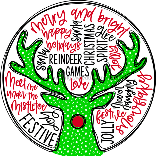 Wreath Sign, Green Deer, Christmas Sign, 10" Round, Metal Sign, DECOE-568, DecoExchange, Sign For Wreath - DecoExchange