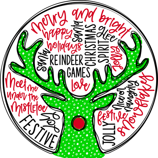 Wreath Sign, Green Deer, Christmas Sign, 12" Round, Metal Sign, DECOE-568, DecoExchange, Sign For Wreath - DecoExchange