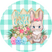 Wreath Sign, Green Easter Sign, Plaid Bunny, 10" Round Metal Sign DECOE-457, Sign For Wreath, DecoExchange - DecoExchange