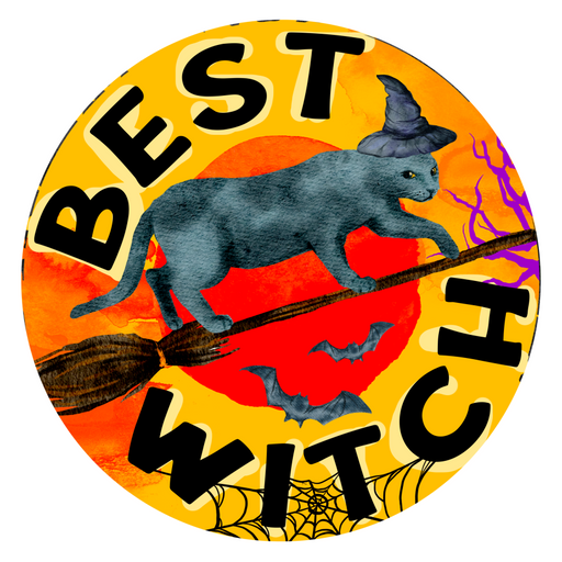 Wreath Sign, Halloween Best Witch 12" Round Metal Sign DECOE-158, Sign For Wreath, DecoExchange - DecoExchange