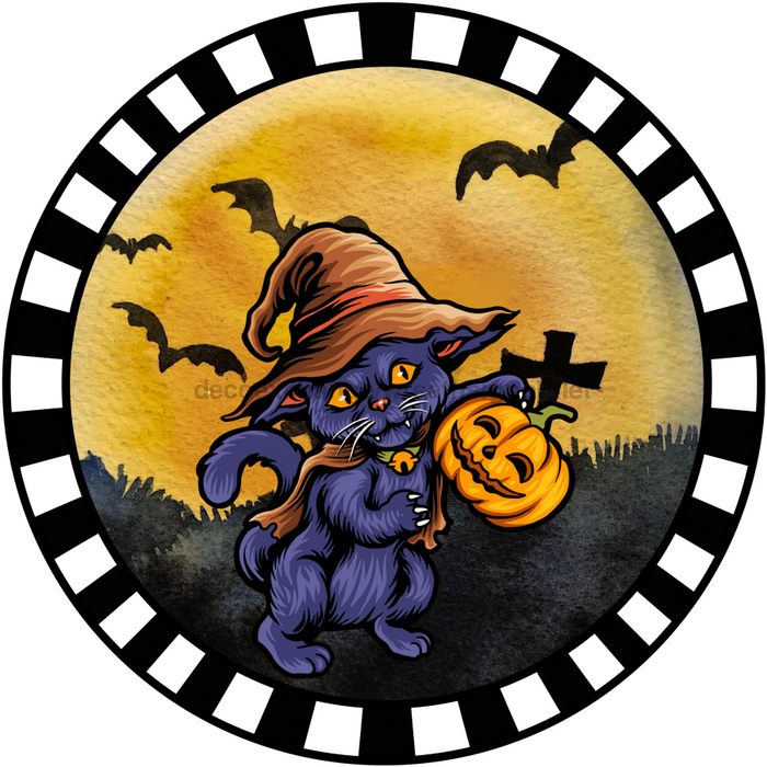 Wreath Sign, Halloween Sign, Cat Sign, DECOE-1218, Sign For Wreath, Round Sign, DecoExchange - DecoExchange®