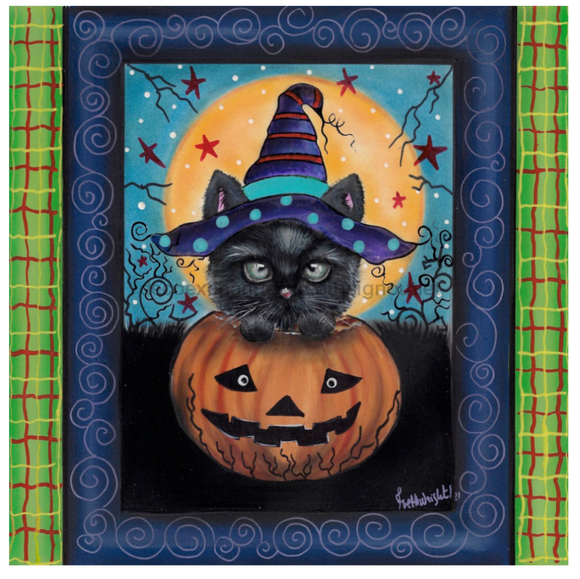 Wreath Sign, Halloween Cat In Pumpkin Metal Sign 10