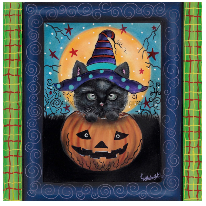 Wreath Sign, Halloween Cat In Pumpkin Metal Sign 10"x10" DECOE-058 - DECOEXCHANGE EXCLUSIVE, DecoExchange, Sign For Wreaths - DecoExchange