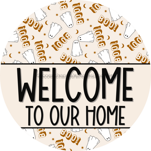 Wreath Sign Halloween Door Hanger Ghost Boo Decoe-2385 For Round 18 Wood