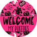Wreath Sign Halloween Door Hanger Pink Welcome Decoe-2374 For Round 18 Wood