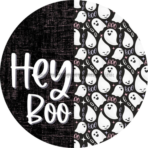 Wreath Sign Halloween Hey Boo Ghost Decoe-2362 For Round 11.75 Metal