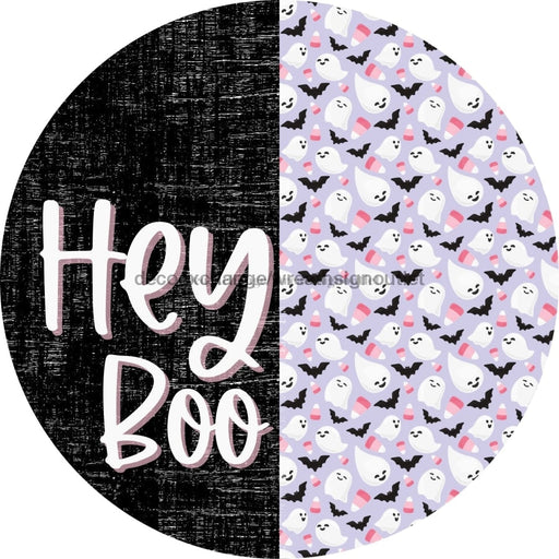 Wreath Sign Halloween Hey Boo Pink Ghost Decoe-2364 For Round 11.75 Metal