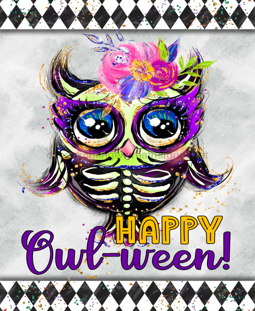 Wreath Sign, Halloween Owl - Happy Owl O Ween 8x10"Metal Sign DECOE-337, Sign For Wreath, DecoExchange - DecoExchange