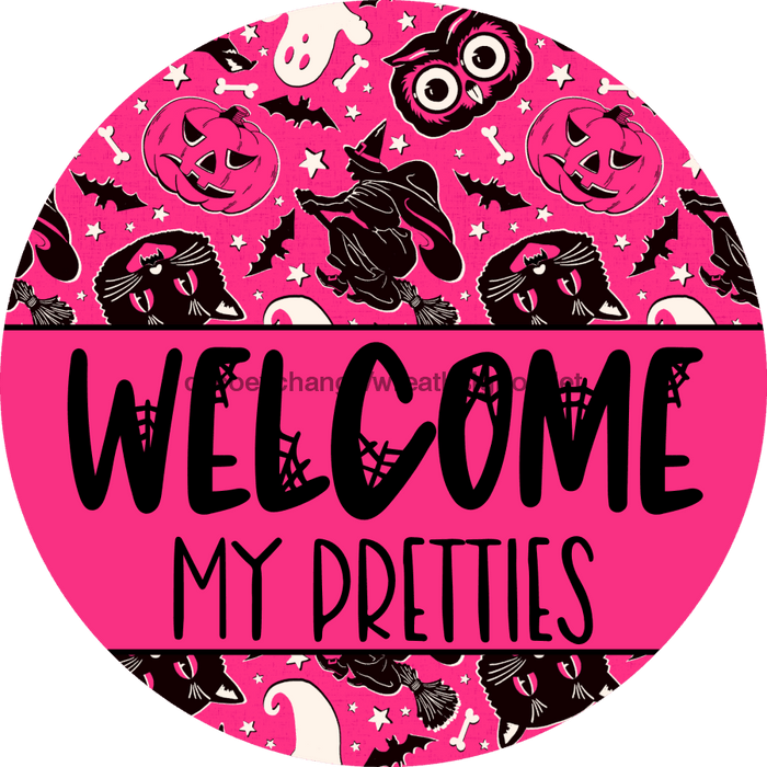 Wreath Sign Halloween Wreath Sign Pink Welcome Decoe-2374 For Round 10 Metal