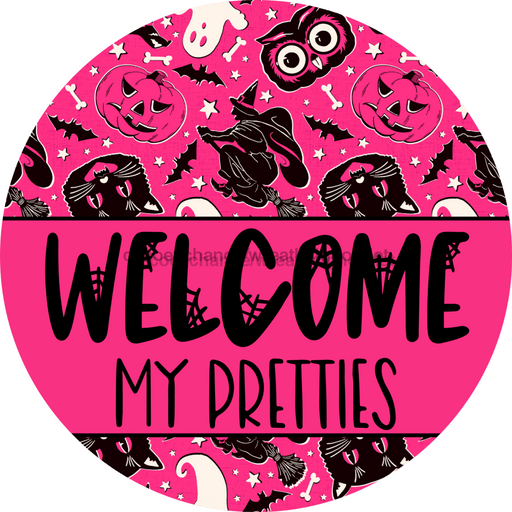 Wreath Sign Halloween Wreath Sign Pink Welcome Decoe-2374 For Round 10 Metal