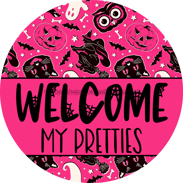 Wreath Sign Halloween Wreath Sign Pink Welcome Decoe-2374 For Round 10 Wood