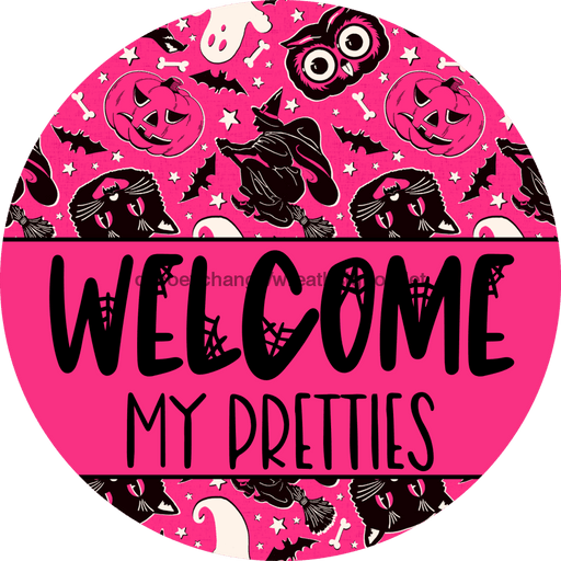 Wreath Sign Halloween Wreath Sign Pink Welcome Decoe-2374 For Round 12 metal