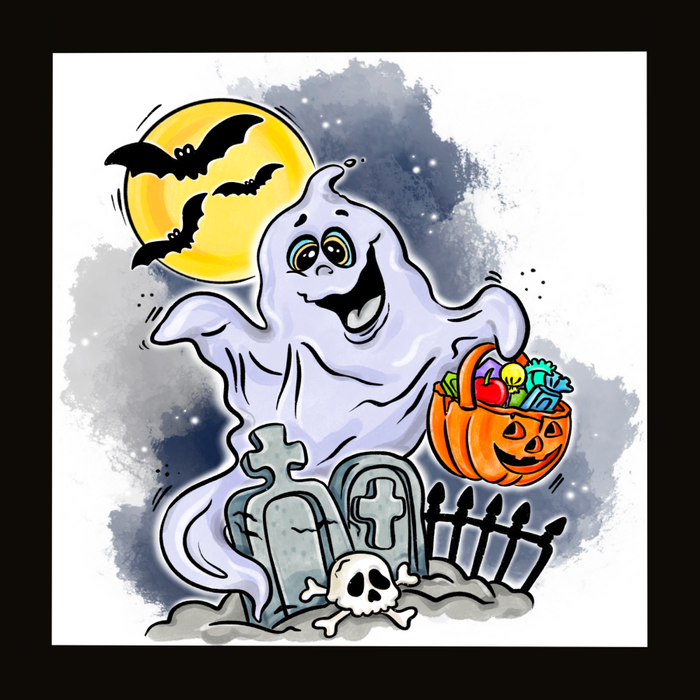 Wreath Sign, Halloween Trick or Treat Ghost, 10"x10" DECOE-151, DecoExchange, Sign For Wreath - DecoExchange