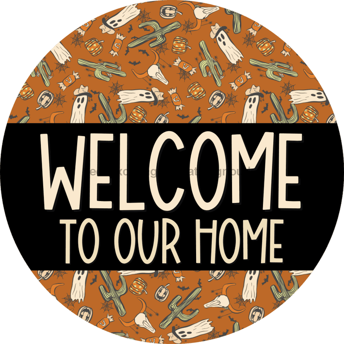 Wreath Sign Halloween Wreath Sign Welcome Western Decoe-2368 For Round 10 Wood