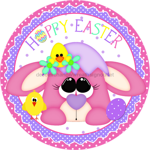 Wreath Sign, Happy Easter Sign, 10" Round Metal Sign DECOE-258, Sign For Wreath, DecoExchange - DecoExchange