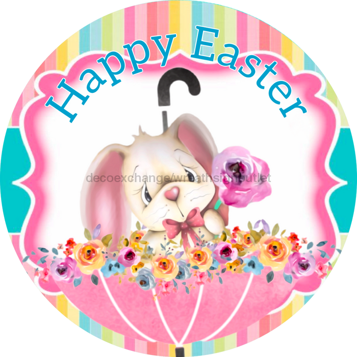 Wreath Sign, Happy Easter Sign, 10" Round Metal Sign DECOE-285, Sign For Wreath, DecoExchange - DecoExchange