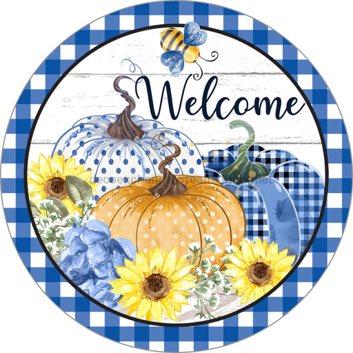 Wreath Sign, Harvest Sign, Blue Fall Sign, DECOE-2104, Sign For Wreath, Round Sign, DecoExchange - DecoExchange®