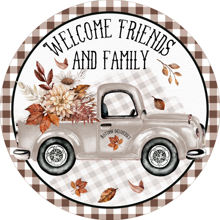 Wreath Sign, Harvest Sign, Truck Fall Sign, DECOE-2107, Sign For Wreath, Round Sign, DecoExchange - DecoExchange®