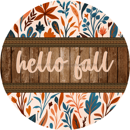 Wreath Sign, Hello Fall, Blue Fall Sign, 10" Round Metal Sign DECOE-706, Sign For Wreath, DecoExchange - DecoExchange