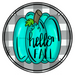 Wreath Sign, Hello Fall Teal Pumpkin Buffalo Check 12" Round Metal Sign DECOE-166, Sign For Wreath, DecoExchange - DecoExchange