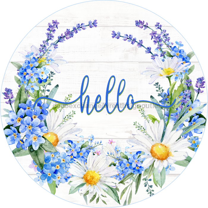 Wreath Sign, Hello Spring Sign, Floral Sign, 10" Round Metal Sign DECOE-257, Sign For Wreath, DecoExchange - DecoExchange