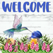 Wreath Sign, Hummingbird Welcome, 10"x10" Metal Sign DECOE-246, Sign For Wreath, DecoExchange - DecoExchange