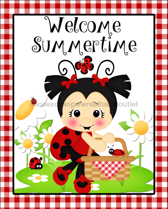 Wreath Sign, Lady Bug Summer Sign, 8x10" Metal Sign, DECOE-577, DecoExchange, Sign For Wreath - DecoExchange