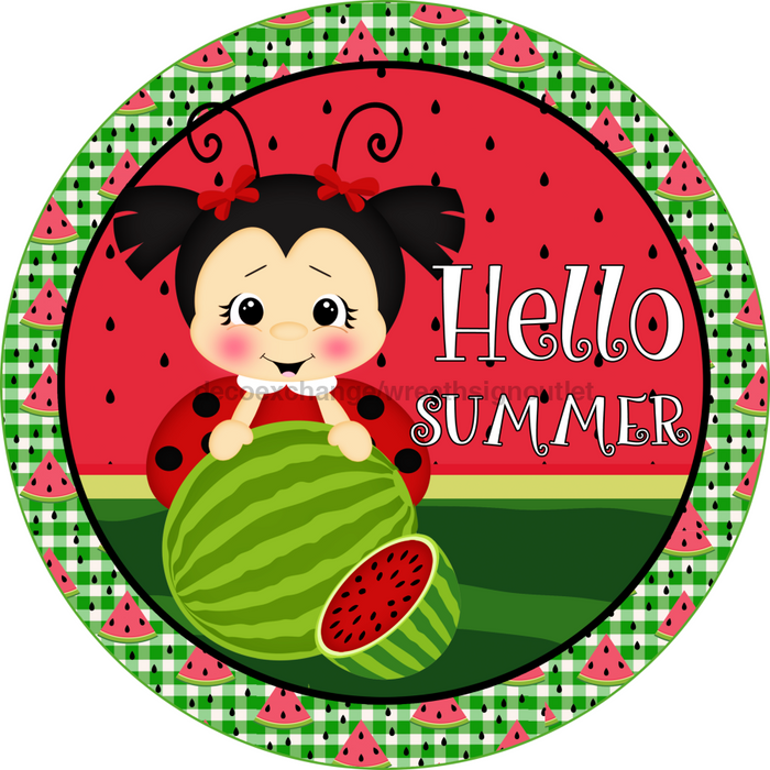 Wreath Sign, Ladybug Sign, Watermelon Sign, Summer Sign, Round Sign, DECOE-514, Sign For Wreath, DecoExchange - DecoExchange