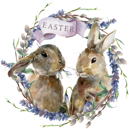 Wreath Sign, Lavender Easter, Round Easter Sign, Rabbits Easter Sign, DECOE-505, Sign For Wreath, DecoExchange - DecoExchange