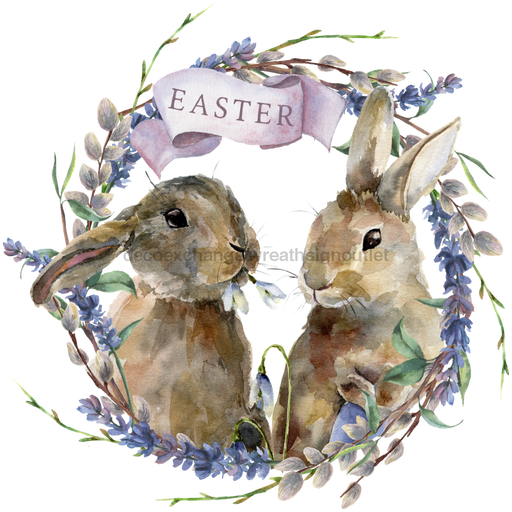 Wreath Sign, Lavender Easter, Round Easter Sign, Rabbits Easter Sign, DECOE-505, Sign For Wreath, DecoExchange - DecoExchange