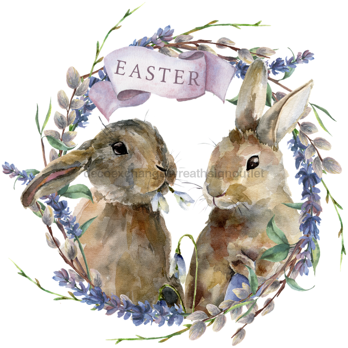 Wreath Sign, Lavender Easter, Round Easter Sign, Rabbits Easter Sign, DECOE-505, Sign For Wreath, DecoExchange - DecoExchange