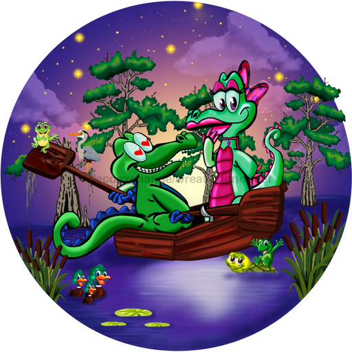 Wreath Sign, Louisiana Sign, Alligator Sign, Bayou Sign, 18" Wood Round,  Sign, DECOE-184, DecoExchange, Sign For Wreath