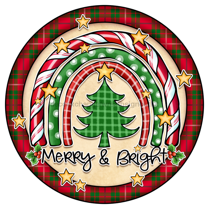 Wreath Sign, Merry and Bright - 12" Round Metal Sign - DECOE-071, Sign For Wreath, DecoExchange - DecoExchange