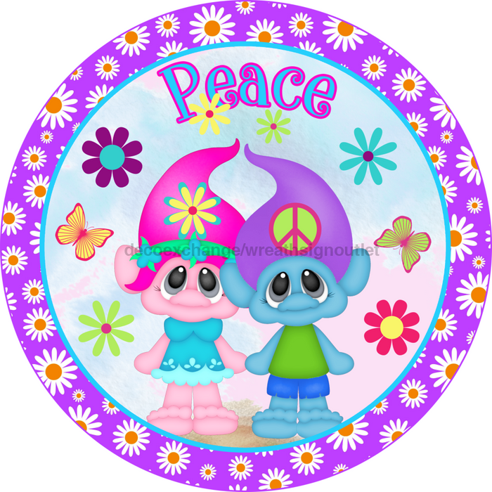 Wreath Sign, Peace Sign, Trolls Sign, 10" Round Metal Sign DECOE-276, Sign For Wreath, DecoExchange - DecoExchange