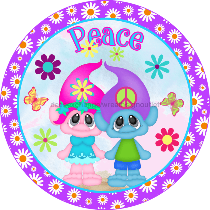 Wreath Sign, Peace Sign, Trolls Sign, 10" Round Metal Sign DECOE-276, Sign For Wreath, DecoExchange - DecoExchange