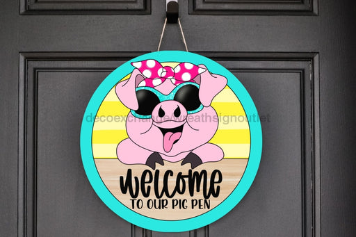 Wreath Sign, Pig Sign, Welcome Sign, 18" Wood Round  Sign CR-052, DecoExchange, Sign For Wreath - DecoExchange®