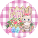 Wreath Sign, Pink Easter Sign, Plaid Bunny, 10" Round Metal Sign DECOE-459, Sign For Wreath, DecoExchange - DecoExchange