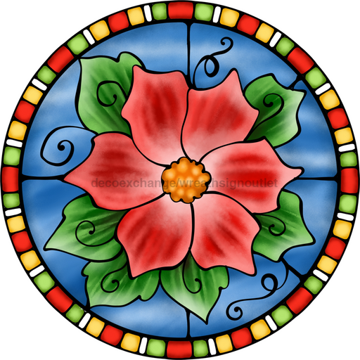 Wreath Sign, Poinsettia Sign, Christmas Sign, Stained Glass, DECOE-1121, Sign For Wreath, DecoExchange - DecoExchange®