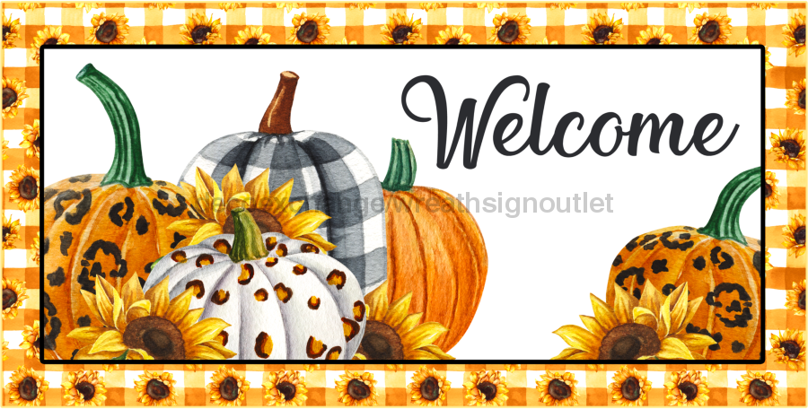 Wreath Sign, Pumpkin Sign, Welcome Fall Sign, 6x12" Metal Sign DECOE-827, Sign For Wreath, DecoExchange - DecoExchange